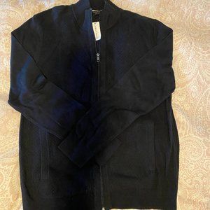 NWT Men's Black Zip Up Cardigan Cotton Pockets Lrg